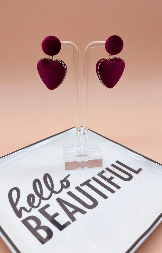 Burgundy Velvet Love Earrings