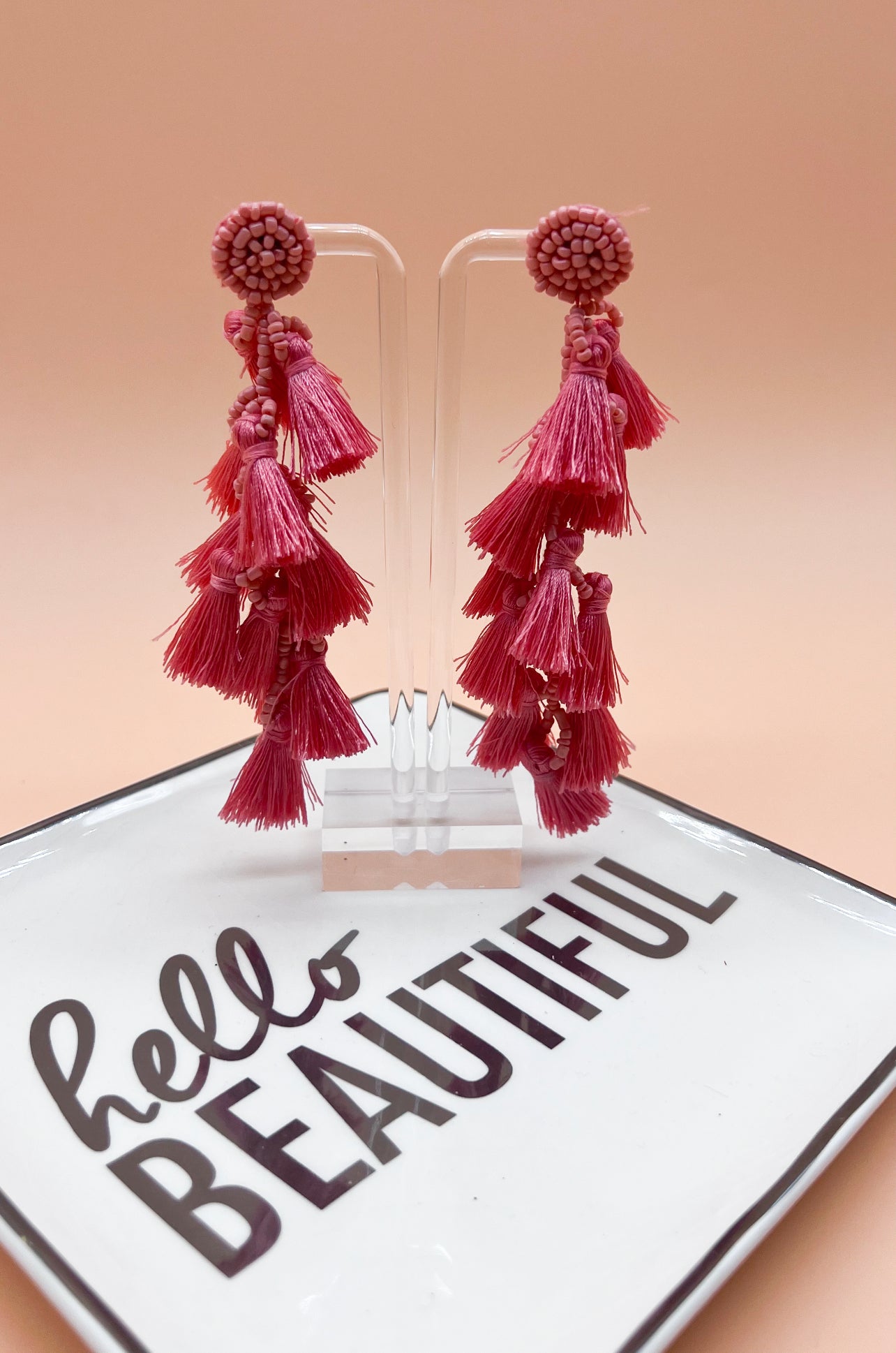 Beaded Tassel Tiered Drop Earrings