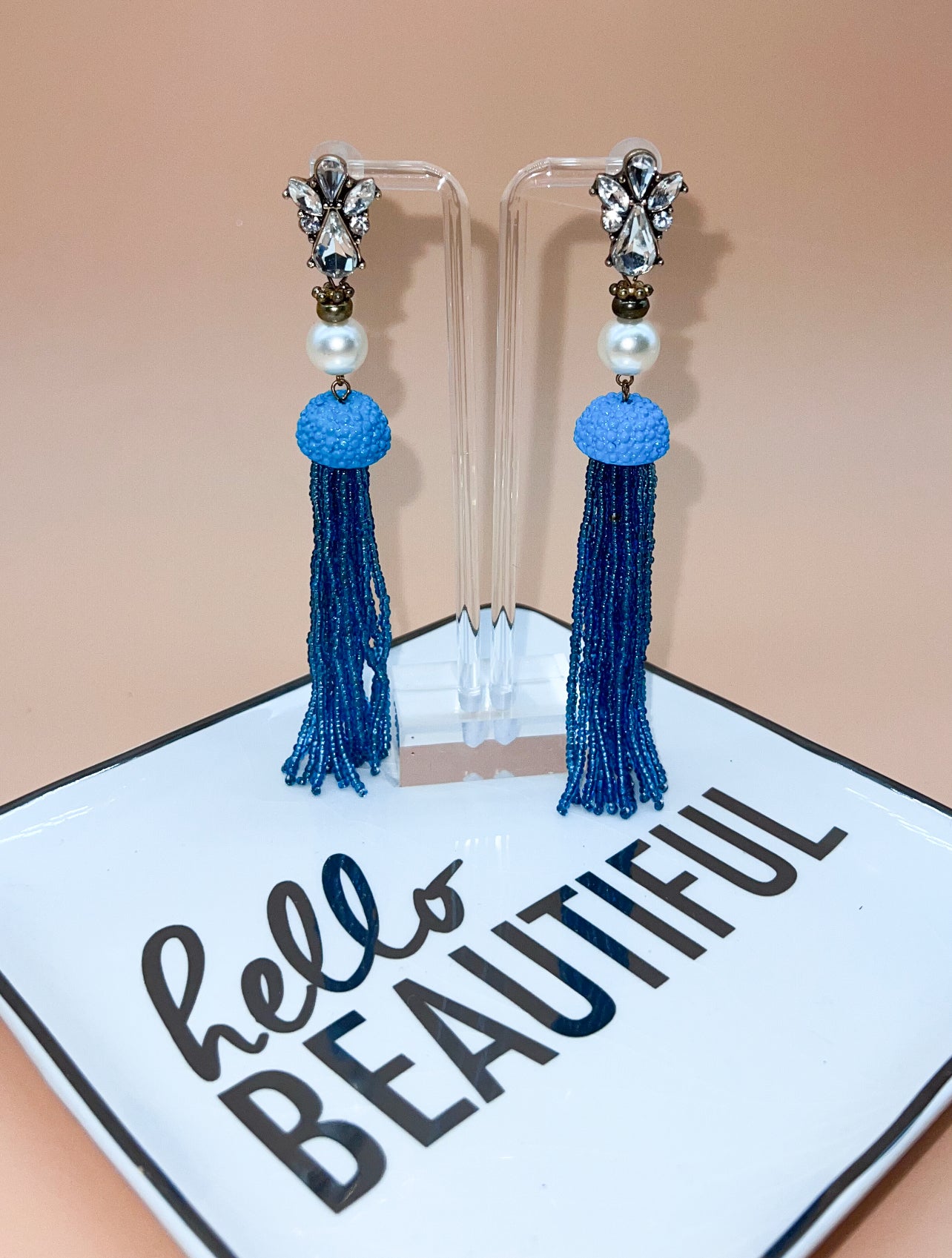 Gemstone Tassel Drop Pearl Earrings