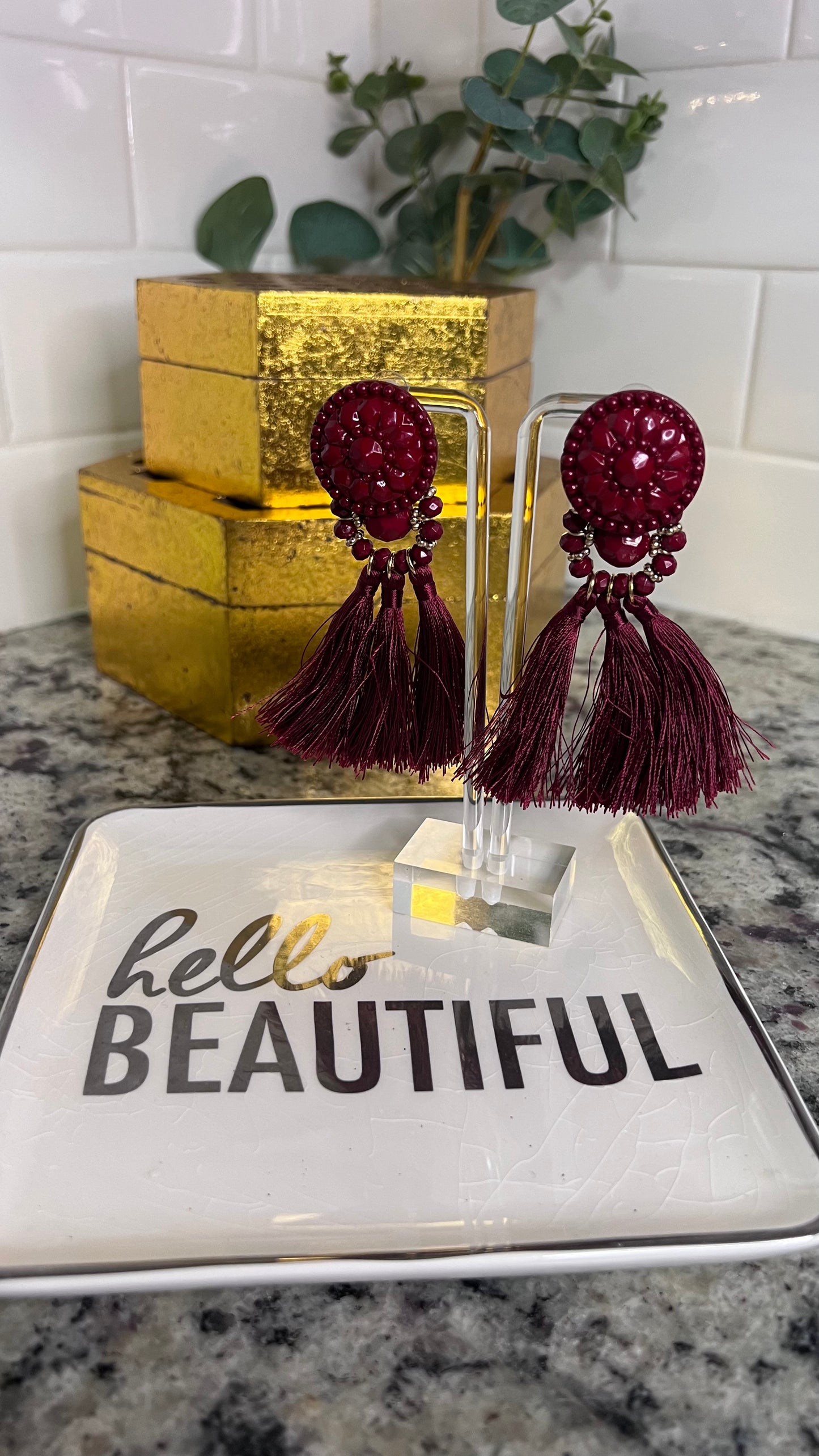 Burgundy Tassel Earrings