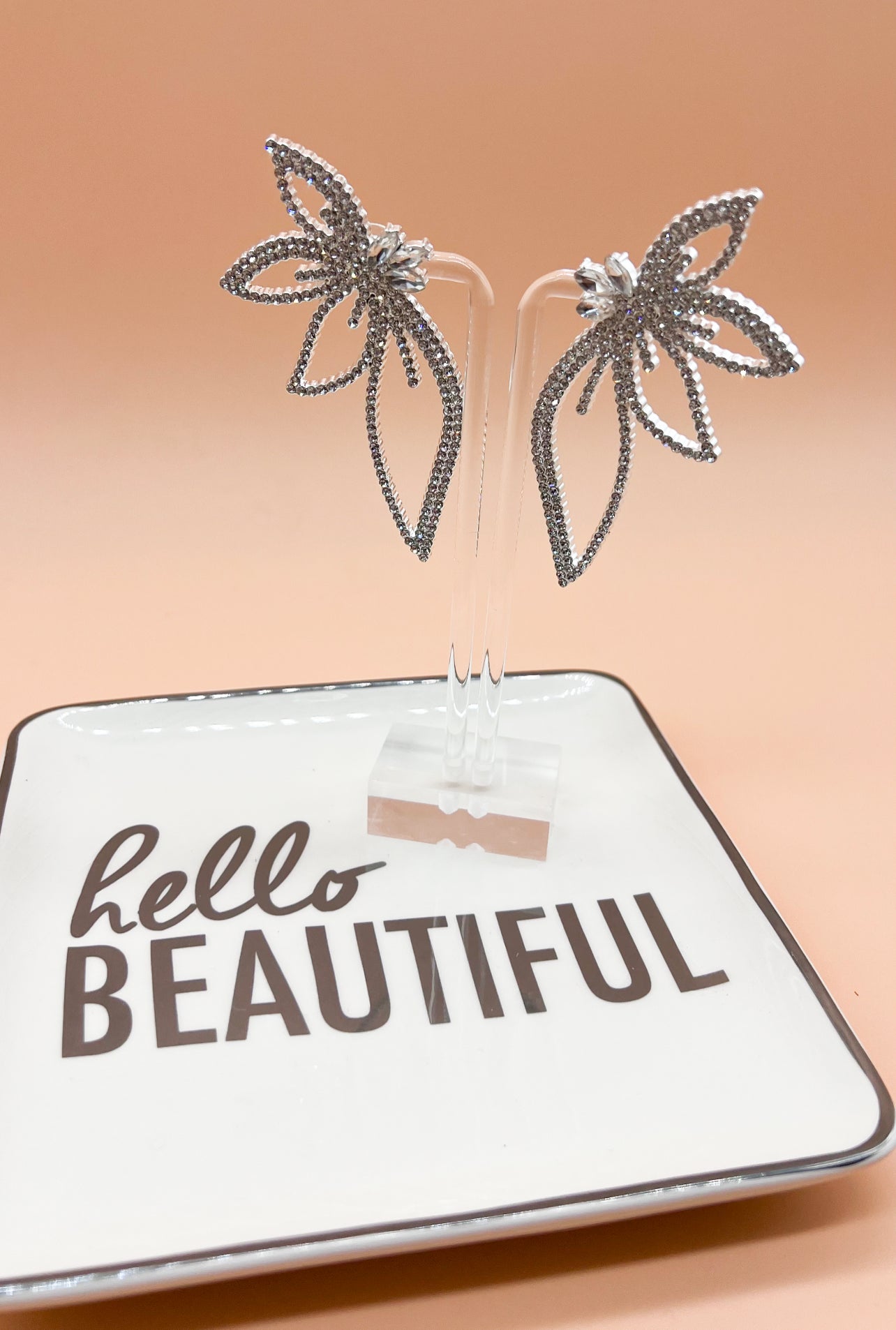 Rhinestone Leaf Statement Earrings