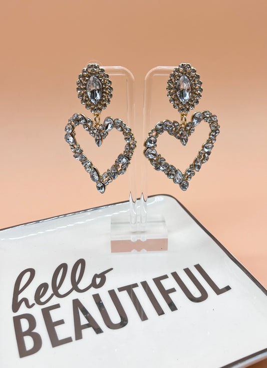 Rhinestone Drop Heart Earrings