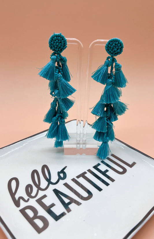 Beaded Tassel Tiered Drop Earrings