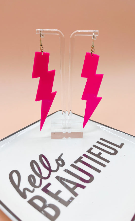 Neon Pink Thunderbolt Earrings