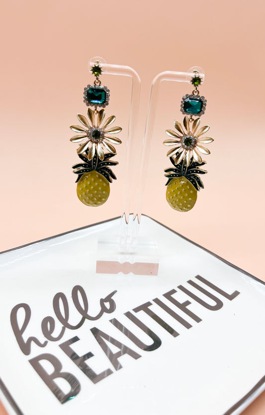 Daisy & Pineapple Drop Earrings