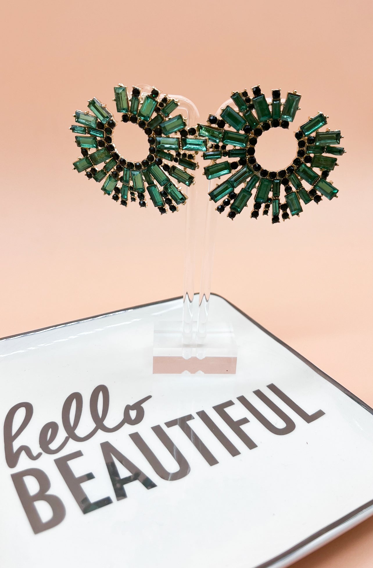 Green Rhinestone Statement Earrings