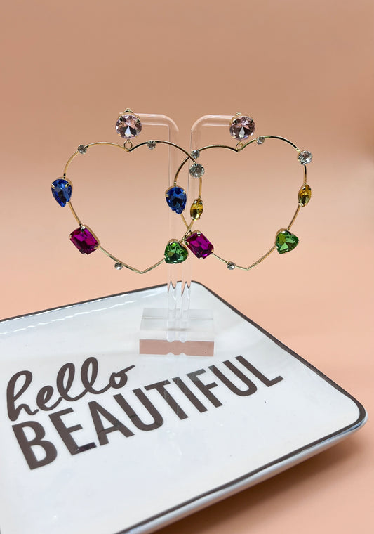 Rhinestone Heart Statement Earrings