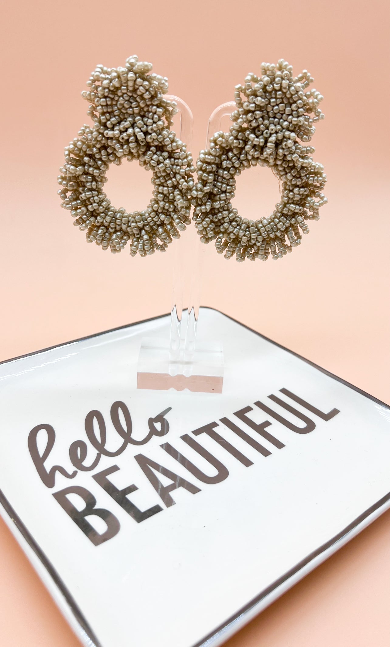 Whirl Of Beads Earrings: Beige