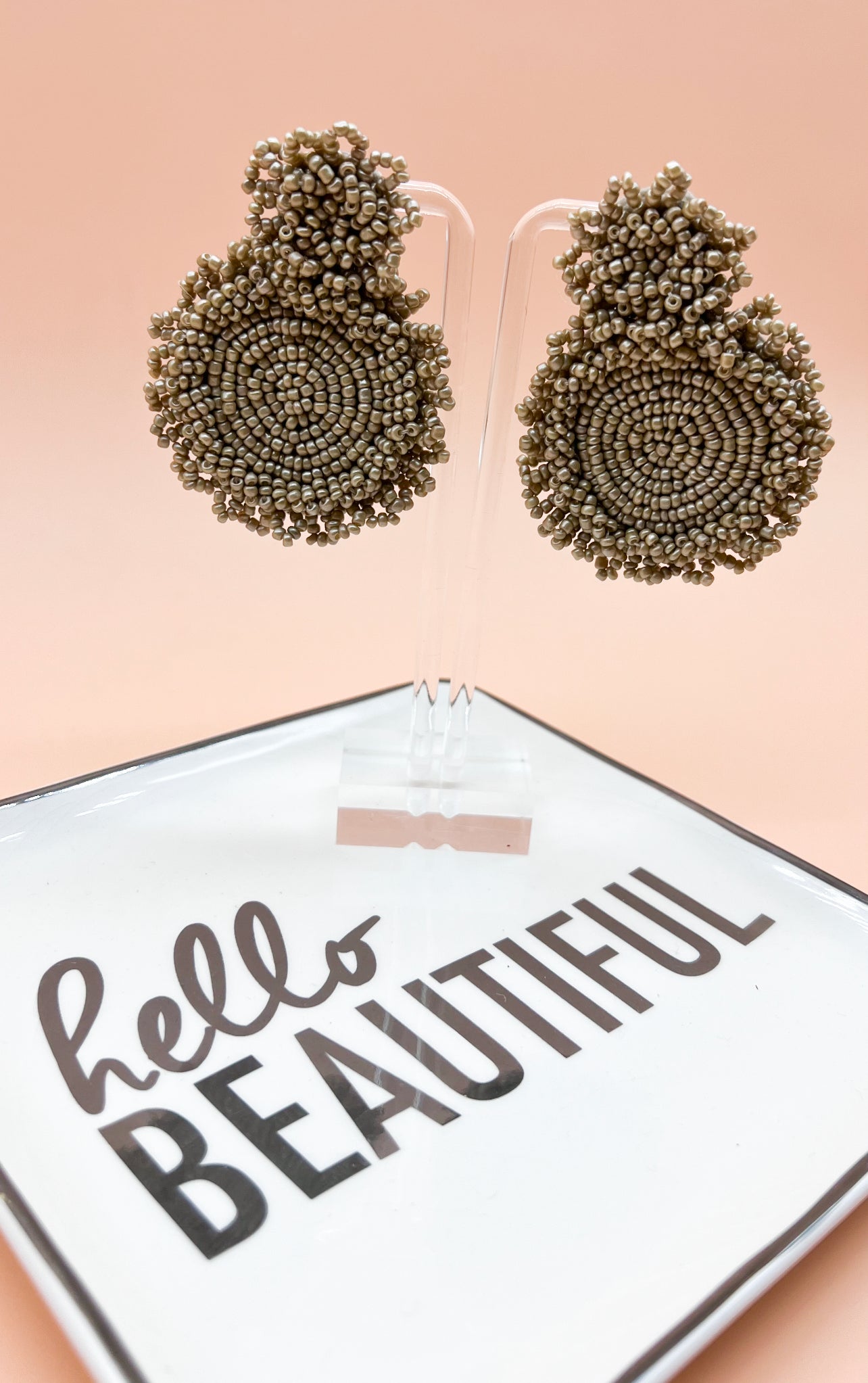 Khaki Whirl Of Beads Earrings